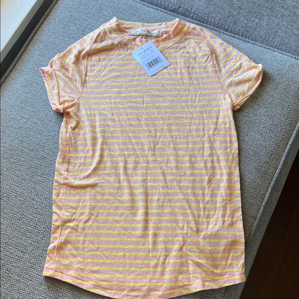 We The Free Pink and Yellow Striped Tee